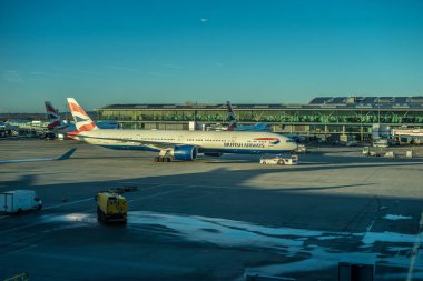 Heathrow, Londra - 28 Ocak 2019: British Airways Havaalanı, Londra, İngiltere, Birleşik Krallık