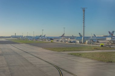 Heathrow, Londra - 28 Ocak 2019: Air Canada Airlines Airoplane Heathrow havaalanında, Londra, İngiltere, Birleşik Krallık