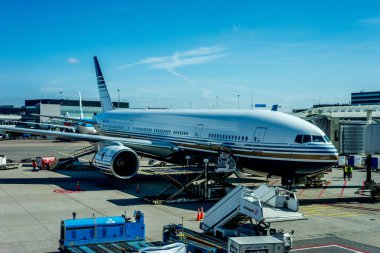 Schiphol, Hollanda - 31 Mart 2019: Hollanda, Schiphol havaalanında Auria özel uçağı