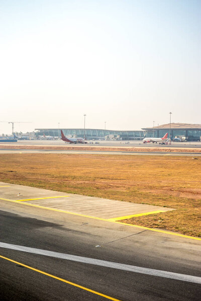 Bengaluru, India - 1 April 2019: SpiceJet Air India plane at Bengaluru Kempegowda International Airport, Bangalore