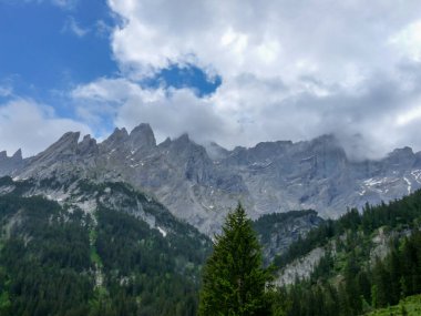 İsviçre, Meiringen, Schwarzwaldalp, karla kaplı bir dağ manzarası