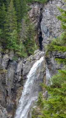 İsviçre, Meiringen, Schwarzwaldalp, ormandaki büyük bir şelale.