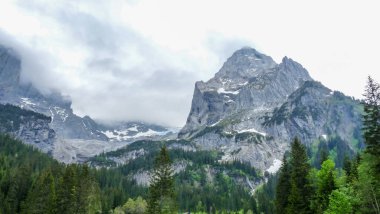 İsviçre, Meiringen, Schwarzwaldalp, karla kaplı bir dağ manzarası