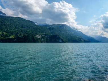 İsviçre, Meiringen, Schwarzwaldalp, arkasında dağ olan büyük bir su kütlesi.