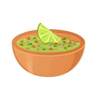 Geleneksel Meksika sosu. Latin Amerika mutfağı gerçekçi çizgi film çizimleri. Ulusal Guacamole Günü.