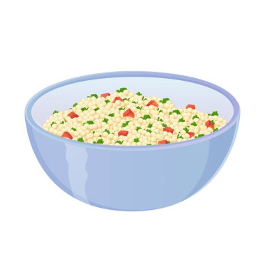 Syrian or Lebanon Tabbouleh dish. Asian food illustration isolated on white in cartoon style.