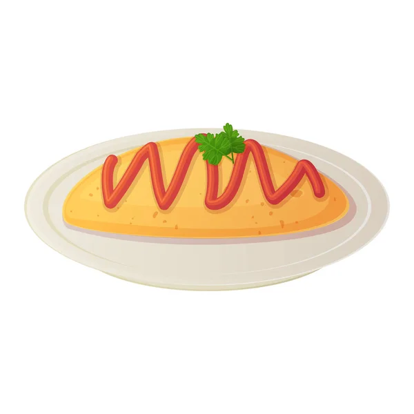 Japanese Omelette Omurice Dish Asian Food Illustration Isolated White Cartoon — Stock Vector