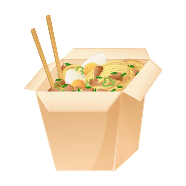 アジアの食品麺鍋ボックス 漫画風の中国料理や日本料理 — ストックベクタ