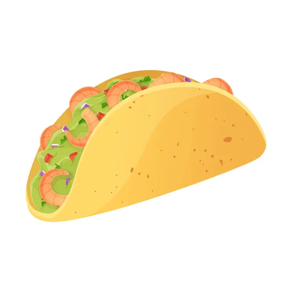 Mexicano Taco Shrimps Guacamole Latino American Food Illustration Cartoon Style — Stock Vector