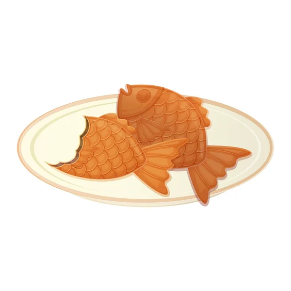 皿の上で日本のたい焼きを打ちました アニメ風の白を基調としたアジア料理のイラスト — ストックベクタ