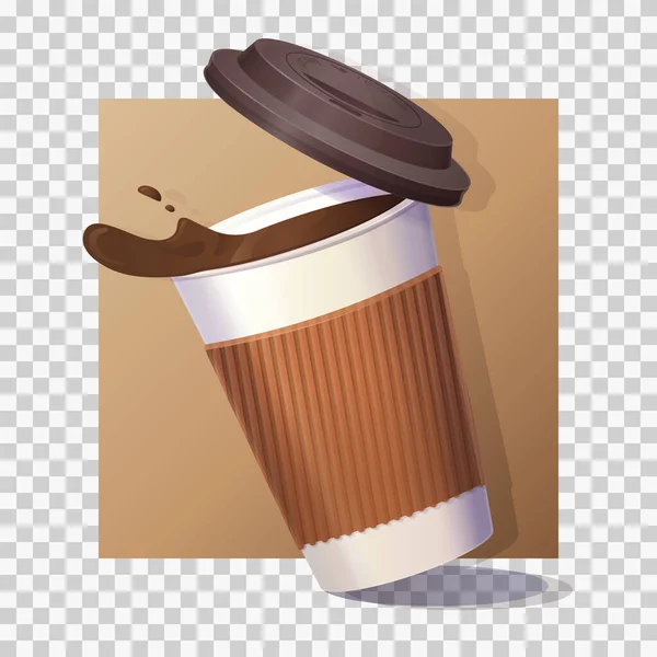 Kahve Dökme ve Lid 'li gerçekçi içecek bardağı illüstrasyonu. Stok vektör illüstrasyonu.