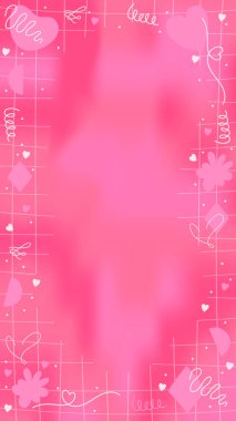 Pembe Romantik Bulanık Örgü Soyut Hikaye Şablonu Fotokopi Alanı ve El Yazısıyla Kawaii Y2K Elementleri - Yumuşak ve Yuvarlak Satır Karalaması Sosyal medyada kullanmak için idealdir, bu pankart