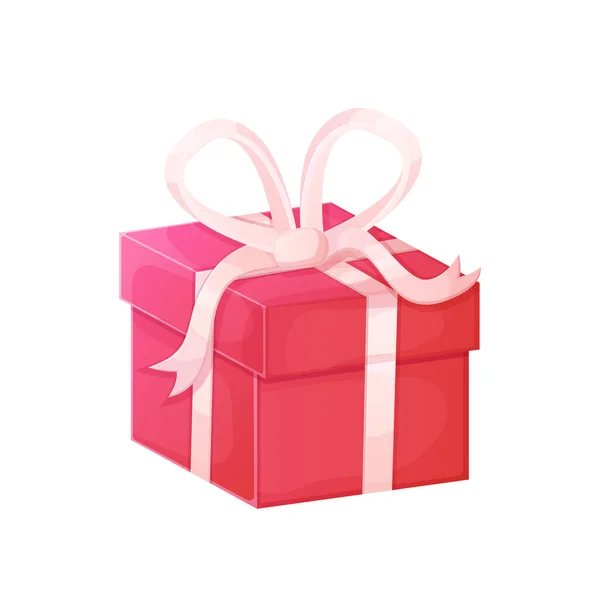 Boîte Rouge Fermée Avec Ruban Blanc Saint Valentin Noël Joyeux — Image vectorielle