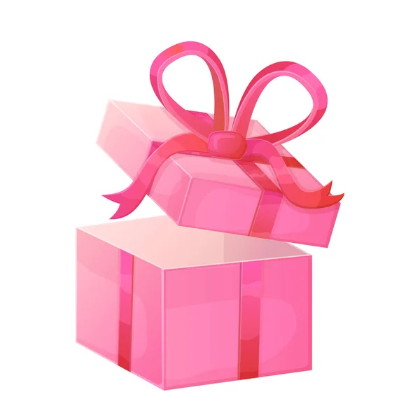 Opened Pink Box Red Ribbon Bow Valentine Day Christmas Happy — 스톡 벡터