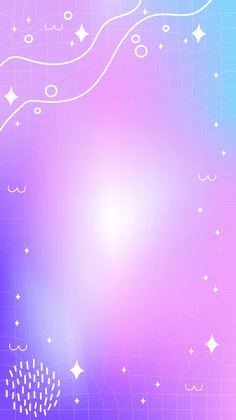 宇宙銀河紫色のぼやけたメッシュグラデーションアブストラクトストーリーテンプレート背景にコピースペースと手描き抽象Y2K線と波の要素ソーシャルメディアでの使用に最適なバナーです — ストックベクタ