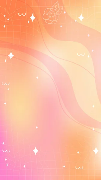 トレンディイエローオレンジ色のピンクのぼやけたメッシュグラデーション抽象的なストーリックテンプレート背景にコピースペースと手描きでかわいいY2Kラインと波の要素滑らかで丸みを帯びたドア社会的に使用するのに最適な — ストックベクタ