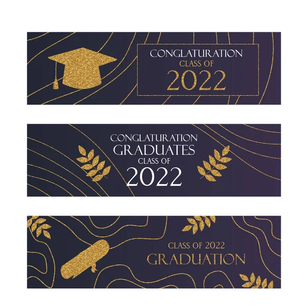 Ciemny Złotym Brokatem Graduation Party 2022 Karta Zaproszenia — Wektor stockowy