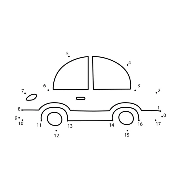 Verbinden Sie Die Punkte Spiel Auto Druckfähiges Arbeitsblatt Für Kinder — Stockvektor