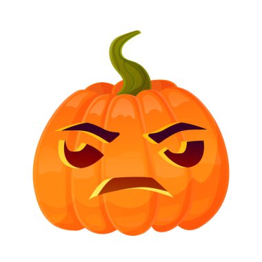 Balkabağı suratlı balkabağı surat ifadesi. Cadılar Bayramı partisi balkabağı oyması. Çizgi film tarzında stok vektör illüstrasyonu beyaz arkaplanda izole edildi.