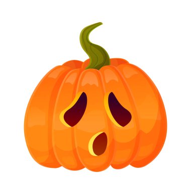 Balkabağı suratlı balkabağı surat ifadesi. Cadılar Bayramı partisi balkabağı oyması. Çizgi film tarzında stok vektör illüstrasyonu beyaz arkaplanda izole edildi.