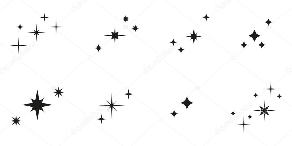Aesthetic y2k star elements compositions set. Stock vector illustration in simple 2000s style isolated on white background