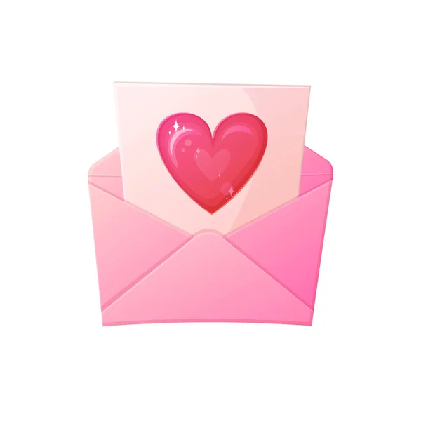 Lettre Amour Enveloppe Ouverte Avec Lettre Avec Coeur Saint Vanentin — Image vectorielle