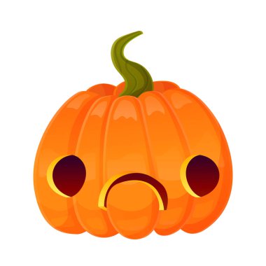 Balkabağı suratlı balkabağı surat ifadesi. Cadılar Bayramı partisi balkabağı oyması. Çizgi film tarzında stok vektör illüstrasyonu beyaz arkaplanda izole edildi.