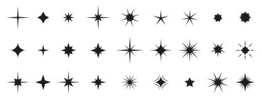 Bir dizi estetik y2k yıldız elementi. Beyaz arkaplanda izole edilmiş basit 2000 'ler biçiminde stok vektör illüstrasyonu