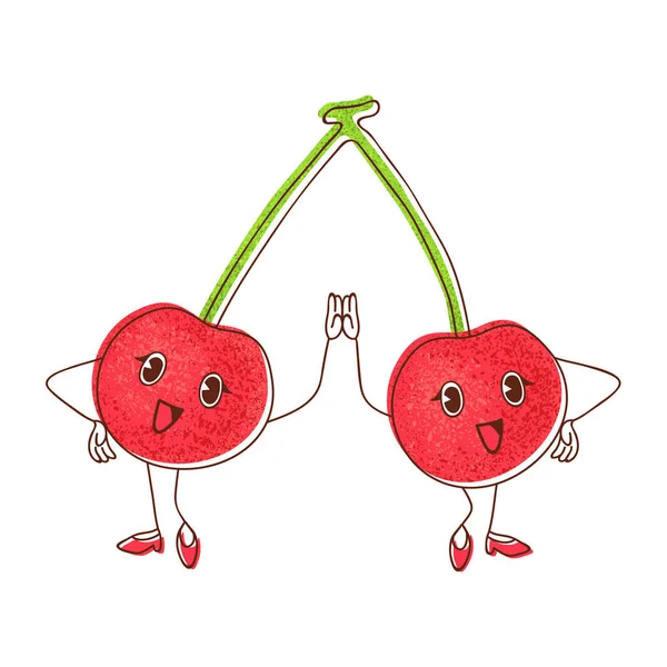 Illustration Cherries Happily Giving High Five Gesture Symbolizing Positivity Cheerful — Stock Vector