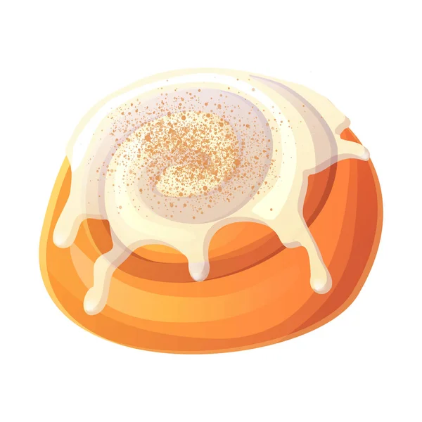 Beyaz kremalı tarçınlı çörek ve tarçın tozu. Beyaz arkaplanda izole edilmiş çizgi film biçiminde stok vektör illüstrasyonu.