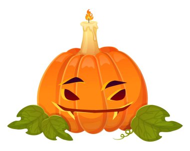 Mum kompozisyonlu Cadılar Bayramı balkabağı feneri. Çizgi film tarzında izole edilmiş stok vektör illüstrasyonu.