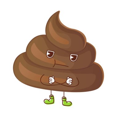 Kaka ironik karakter somurtkan ve gücenmiş duygularını ifade ediyor. Çıkartmalar için kullanılabilir. Stok vektör illüstrasyonu düz çizgi film tarzında beyaz arkaplanda izole edildi.