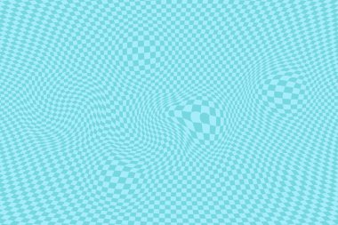 Mavi retro saykodelik dama tahtası deseni. Şahane kokulu dokular. Düz biçimli stok vektör illüstrasyonu.