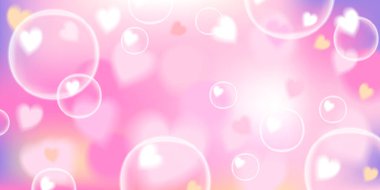 Kabarcıkları ve kalpleri olan sevimli y2k pembe kawaii arka planı. Çizgi film anime tarzında stok vektör illüstrasyonu. Genç kız vibe banner. Duvar kağıdı olarak kullanılabilir.