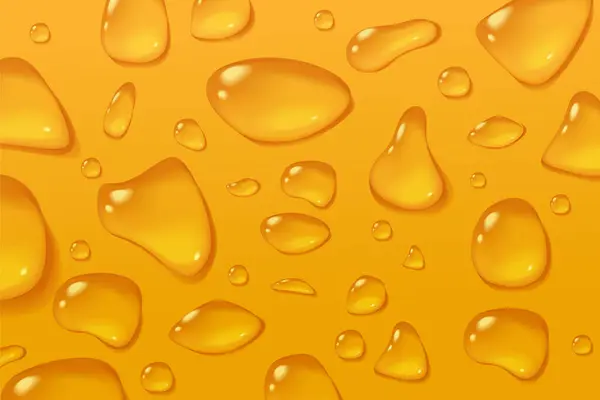 Bira soyut arka plan. Makro dokuda yoğunlaştırılmış cam. Sarı yüzeye saydam su damlaları. Soğuk içecek konsepti meyve suyu. Yağ ya da şampanya. Gerçekçi biçimdeki stok vektör illüstrasyonu.