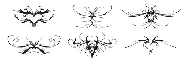 Neo Tribal Y2K Tatuaje Corazón Forma Mariposa Cabra Pentagrama Gótico Vectores De Stock Sin Royalties Gratis
