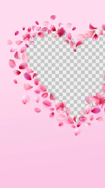 情人节的故事模板 玫瑰花瓣泛起的心框在粉红的背景上被隔离 在白色背景上孤立的种群矢量说明 免版税图库矢量图片
