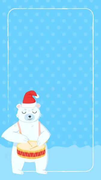 圣诞风暴模板 白色北极熊戴着红色圣诞帽 Insta模板 带有复制空间的股票矢量背景 最适合用于贺卡 横幅和网页上 免版税图库矢量图片
