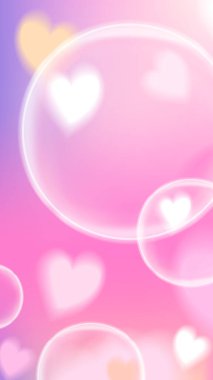 Kabarcıkları ve kalpleri olan sevimli bir Y2k pembe kawaii hikayesi. Çizgi film anime tarzında stok vektör illüstrasyonu. Genç kız vibe banner. Duvar kağıdı olarak kullanılabilir.