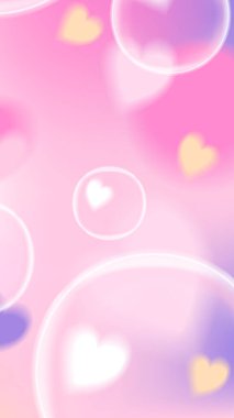 Kabarcıkları ve kalpleri olan sevimli bir Y2k pembe kawaii hikayesi. Çizgi film anime tarzında stok vektör illüstrasyonu. Genç kız vibe banner. Duvar kağıdı olarak kullanılabilir.