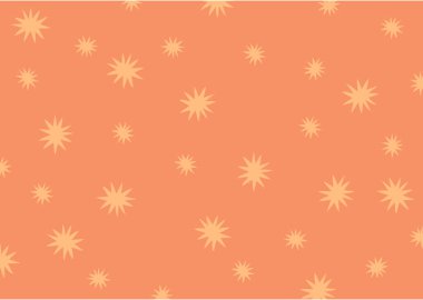 Turuncu arka planda acayip sarı yıldızlar patlıyor. Düz biçimli stok vektör illüstrasyonu.