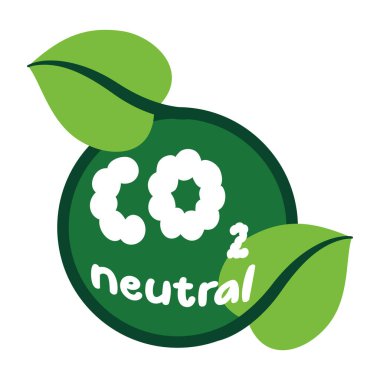 Sürdürülebilir ve çevre dostu girişimler için CO2 sembollü karbon nötr eko rozet. Stok vektör illüstrasyonu beyaz arkaplanda izole edildi.
