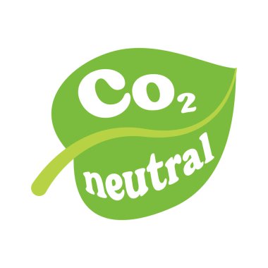 Yeşil ve beyaz renkli CO2 nötr çevre dostu etiket. Sürdürülebilirlik ve çevresel farkındalık kavramları için düz vektör tasarımı.