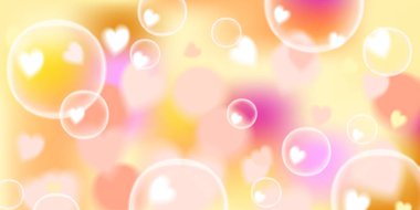 Yumuşak pembe ve turuncu renkte, kalp kabarcığı etkisi olan bir arka plan. Bu büyülü, rüya gibi illüstrasyon Sevgililer Günü için idealdir. Düğün kırtasiyesi, aşk temalı sanat eserleri ve şenlikli, romantik kutlamalar için..