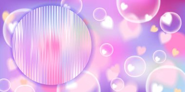 Pembe, mor ve mavinin tonlarında pastel gradyan arkaplan içeren yumuşak, ruhani bir dijital illüstrasyon. Tasarım, büyük bir dairesel cam çarpıtma etkisiyle geliştirilerek fütüristik ve rüya gibi bir estetik sağlıyor. Yüzen yarı şeffaf