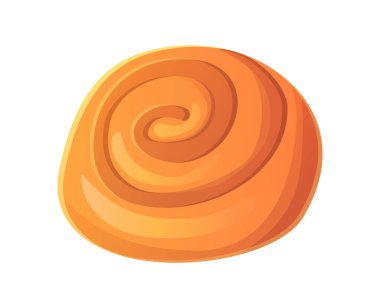 Çizgi film tarzında tek bir tarçınlı çöreğin vektör çizimi. Sıcak altın tonları olan fırın tasarımları, kahvaltı menüleri ve yiyecek ambalajı için mükemmel kıvrılmış hamur işleri..