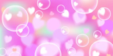 Parlak kalp kabarcıkları ve rüya gibi bir bokeh etkisi olan pembe ve kırmızı eğimli bir vektör arka planı. Bu canlı ve tutkulu illüstrasyon Sevgililer Günü tasarımları, düğün davetiyeleri, yıldönümü kartları, aşk temalı sanat eserleri için mükemmel.