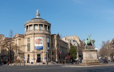 Paris, France - March 1 2023: Iena square in Paris with George Washington statue and National Museum of Asian Arts Guimet