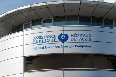Paris, France - March 2 2023: Facade of European Hospital Georges Pompidou in the 15th district of Paris