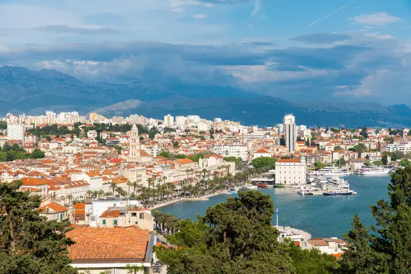 stock image Cityscape of Split city - Dalmatia, Croatia. In 1979, the historic center of Split was included into the UNESCO list of World Heritage Sites. Mosor mountains in background.